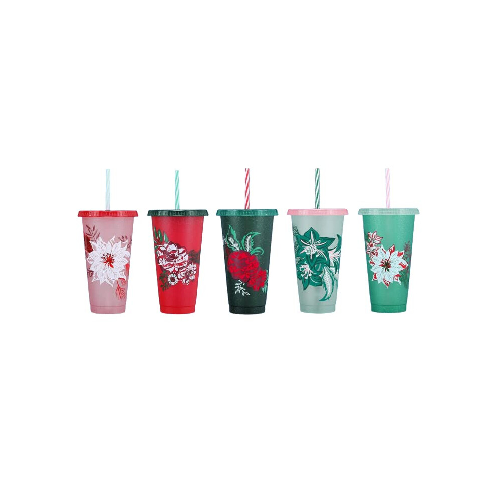 Starbucks Reusable Color Changing 5 Plastic Hot Cups  Limited Edition Holiday  Christmas Gift Hot Cups With Lids