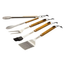 Cuisinart CGS-1100 (Spatel, Feststellzange, Gabel, Bratenpinsel) 4-teiliges Grillbesteck-Set, Griff aus Eschenholz