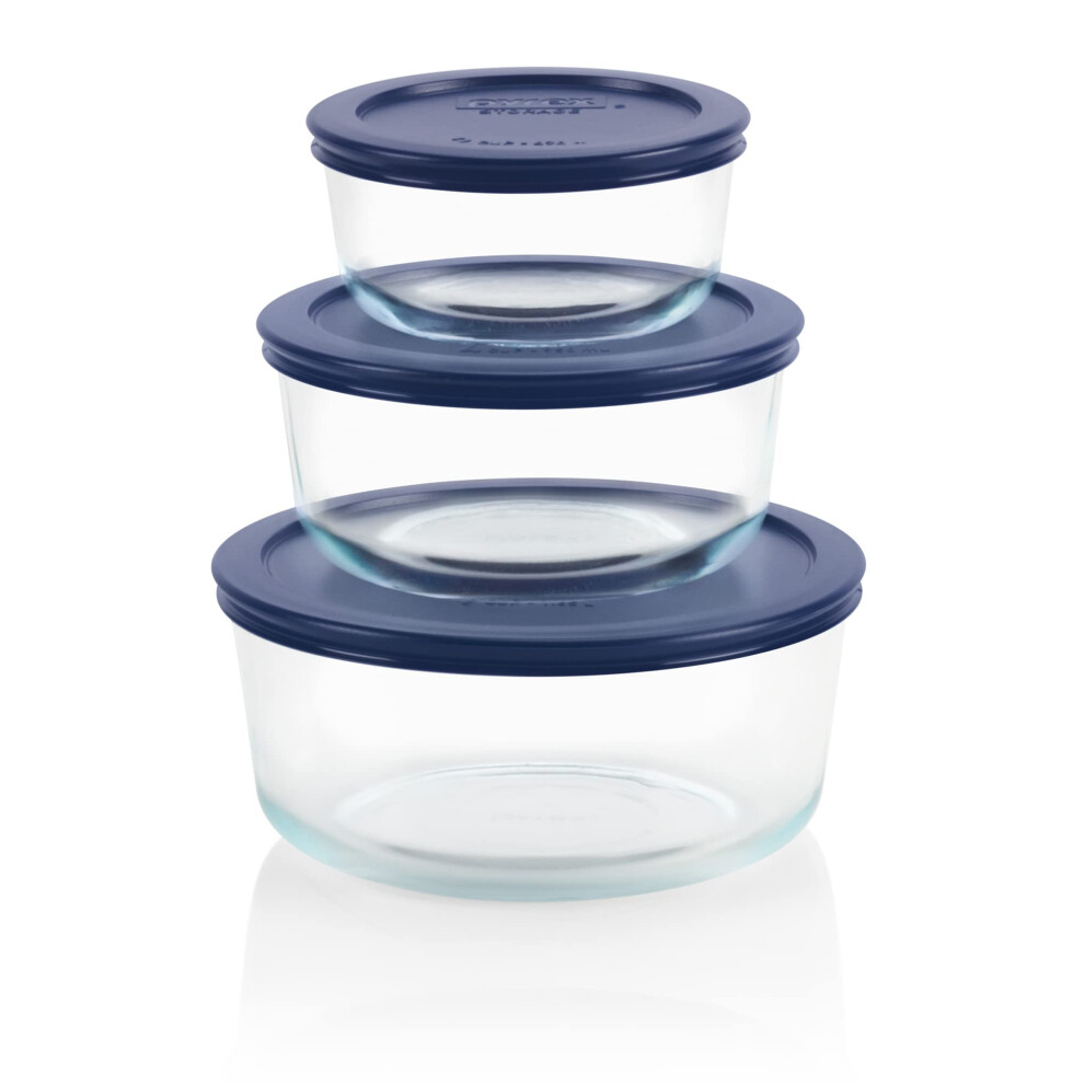 Pyrex Simply Store 3Pack 2  4  7 Cup Large Round Glass Food Storage Set with BPAFree Lids  Dishwasher  Microwave  Freezer