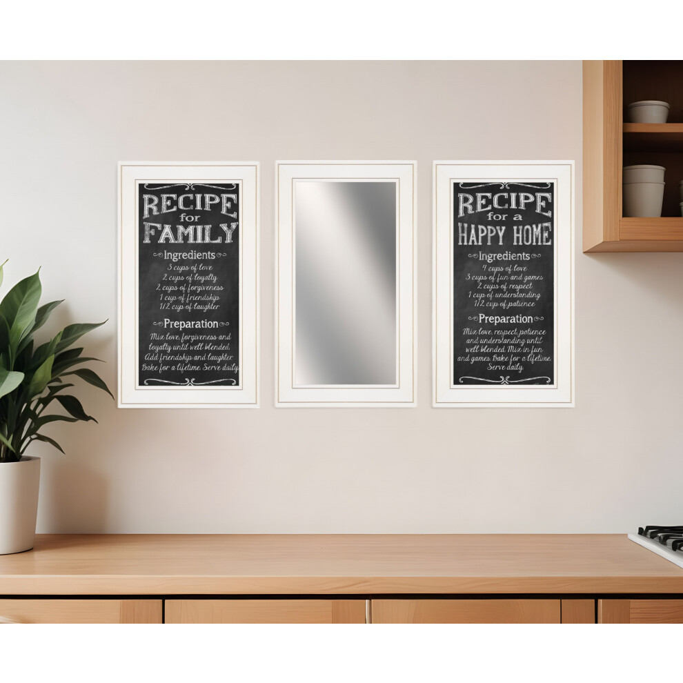 Ensemble de trois recettes familiales, d?coration murale de cuisine encadr?e blanche avec miroir