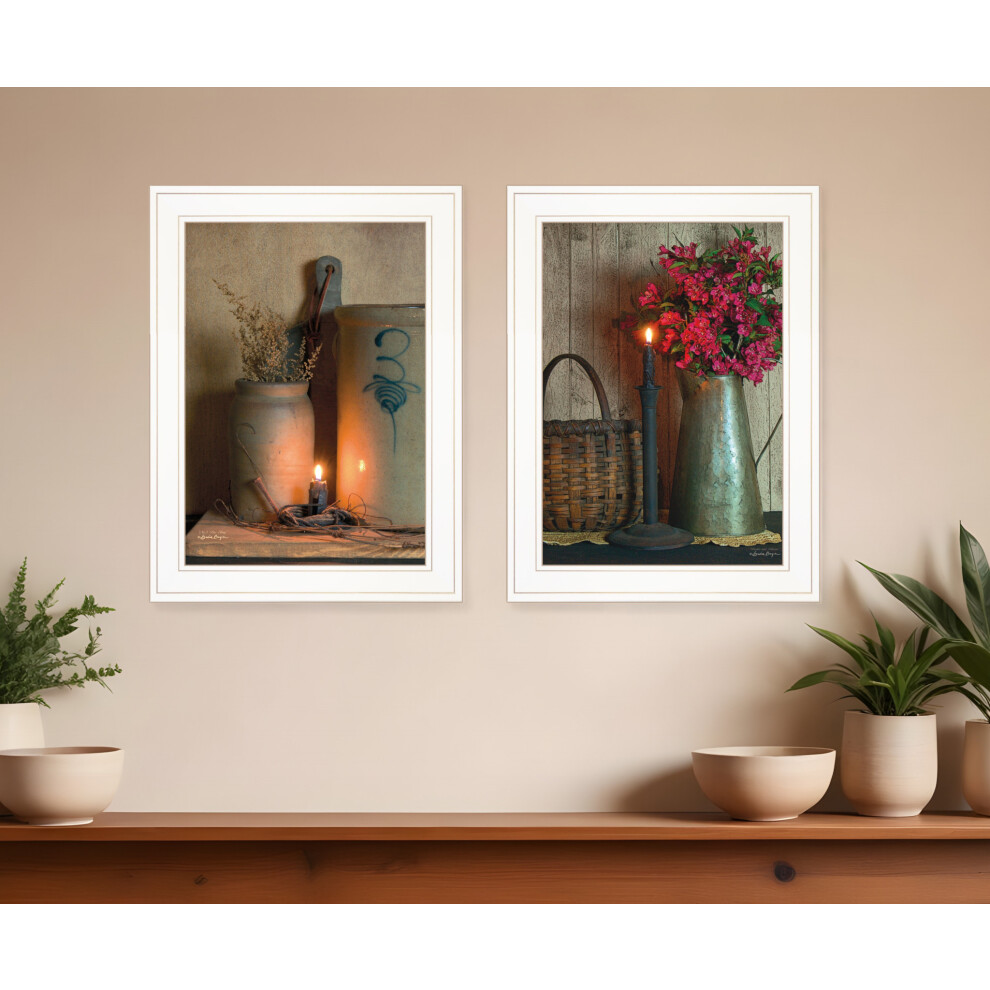 Lot De Deux Impressions Murales Encadr?Es Blanches Aux Chandelles De Campagne-image