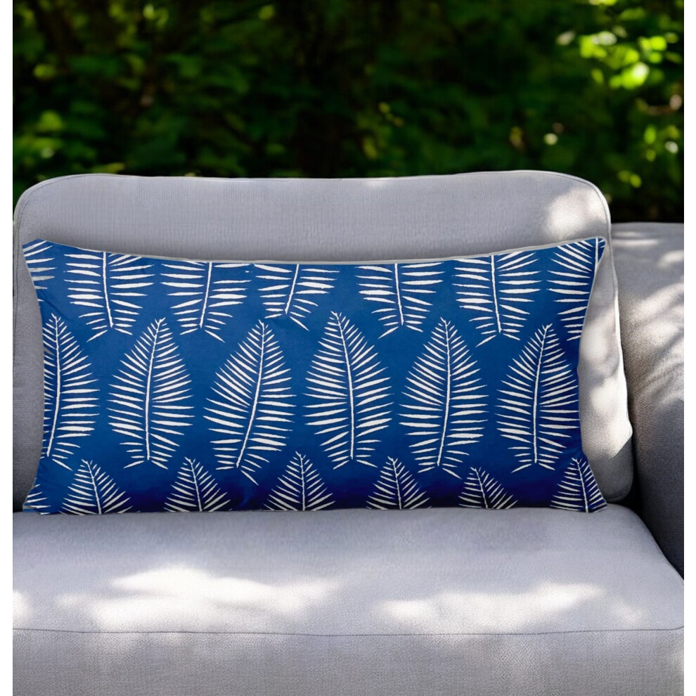 Housse de coussin d'int?rieur et d'ext?rieur tropicale bleue et blanche 12 x 24