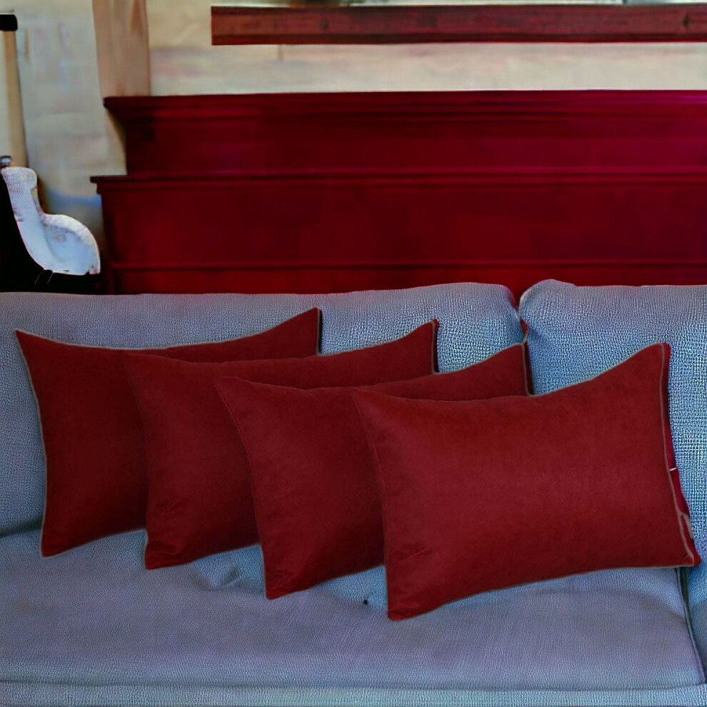 Lot de quatre housses de coussin zippées en polyester rouge bordeaux 12 x 20