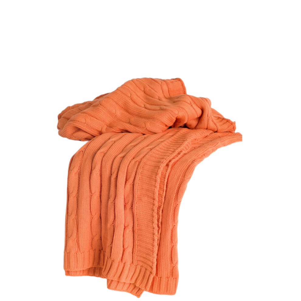 Couverture tricot   e orange 100 % coton
