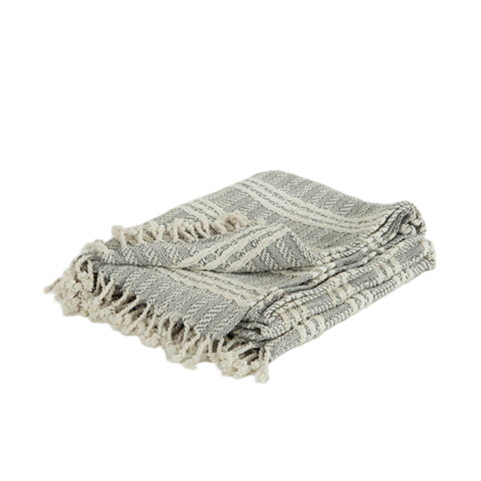 Couverture tiss   e 100 % coton anthracite
