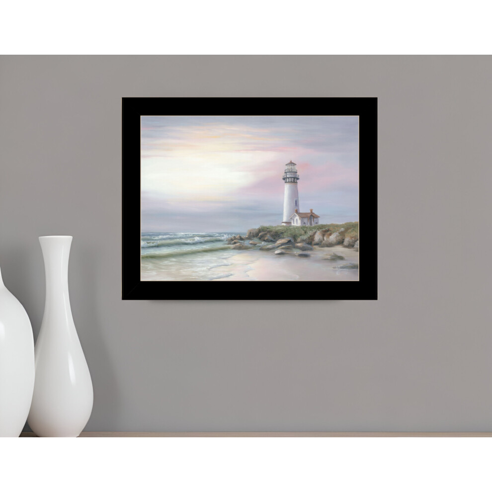 Vuurtoren Bij Zonsondergang Zwarte Ingelijste Print Wandkunst-image