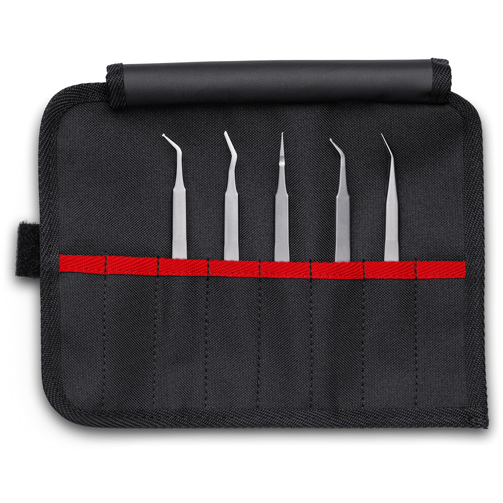 Knipex  5 Pc Stainless Steel Tweezers Set in Tool Roll  SMD 920003