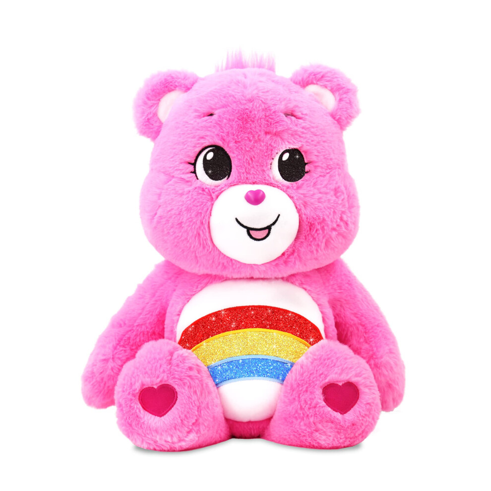 Care Bears 18 Plush  Cheer Bear with Glitter Belly Badge  Soft Huggable Material  Pink