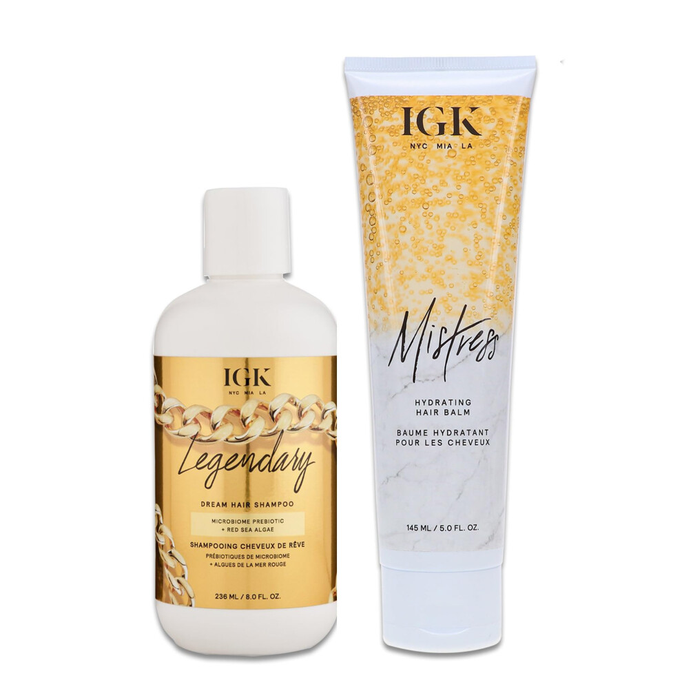 IGK LEGENDARY Dream Hair Shampoo 8 Oz IGK Mistress Hydrating Hair Balm 5 Oz Hydrated Shine Frizz Control Vegan C