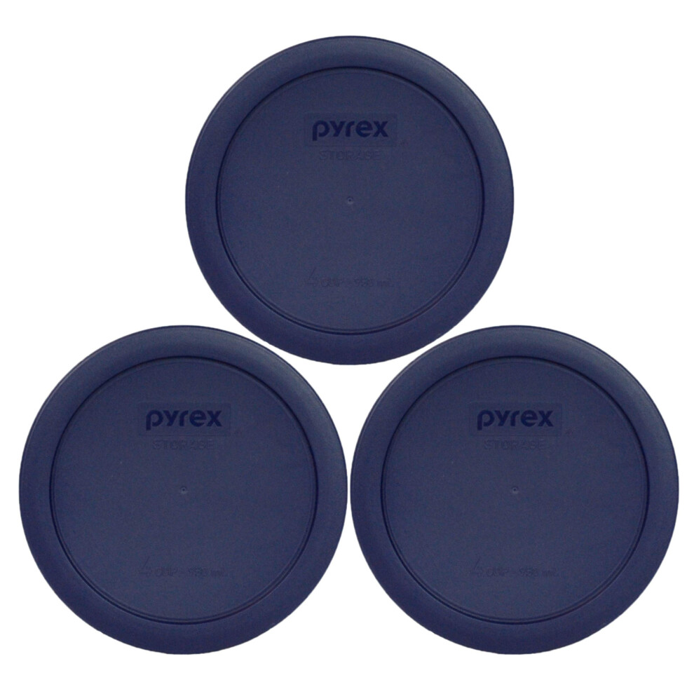 Pyrex 7201PC 4Cup Dark Blue Round Replacement Lids  3 pack  Original Genuine Pyrex  Made in the USA