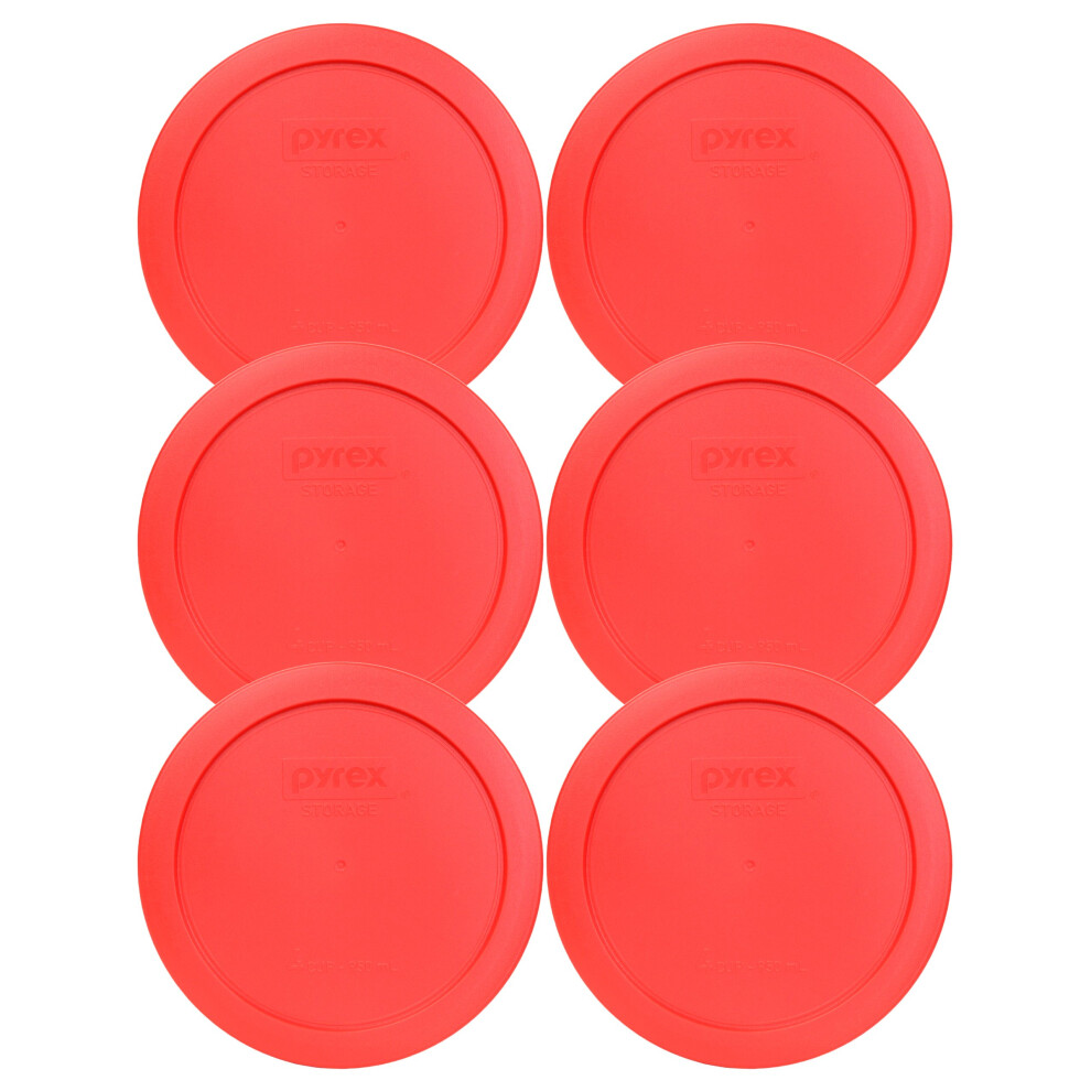 Pyrex 7201PC 4 Cup Red Round Plastic Storage Lid  Made in USA  6 Pack