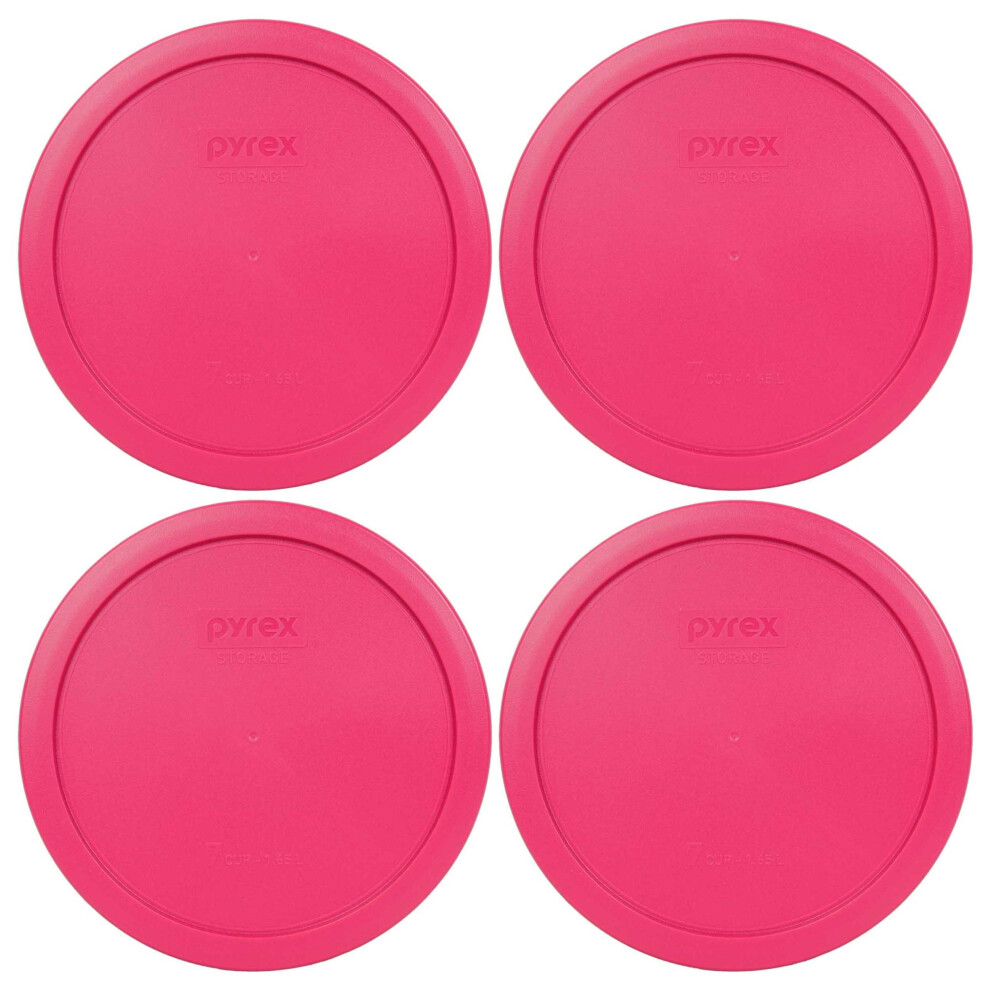 Pyrex 7402PC 7Cup Fuchsia Pink Plastic Food Storage Lid  Made in USA  4 Pack