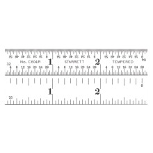 Starrett Spring Tempered Steel Rule with Satin Chrome Finish, Quick Reading, and Inch Graduation - 3" Length, 4R Graduation Type, 3/64" Thickness - C6