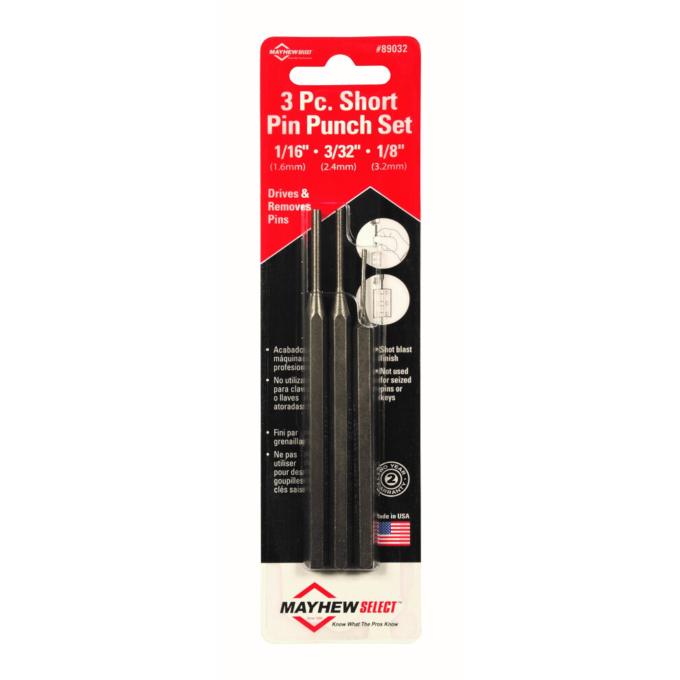 Mayhew Select 89032 Short Pin Punch Set 3Piece 078433224867