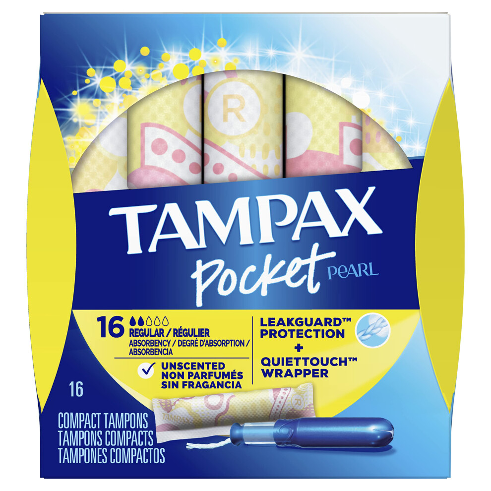 Tampax Pocket Pearl Tampons Regular Absorbency with LeakGuard Braid  Unscented  16 Count