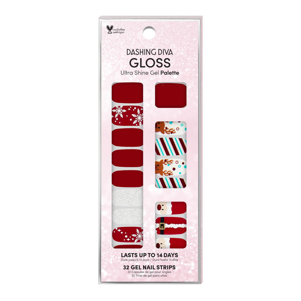Dashing Diva Gloss Nail Strips - Santa's Helper | Uv Free, Chip Resistant, Long Lasting Gel Nail Stickers | Contains 32 Nail Wraps, 1 Prep Pad, 1 Nail