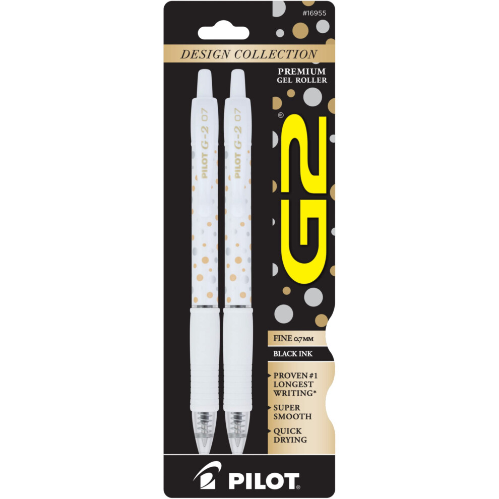 Pilot G2 Design Collection  White Barrel Retractable Gel Ink Pen  07mm Fine Point  Black Ink  2 Pens