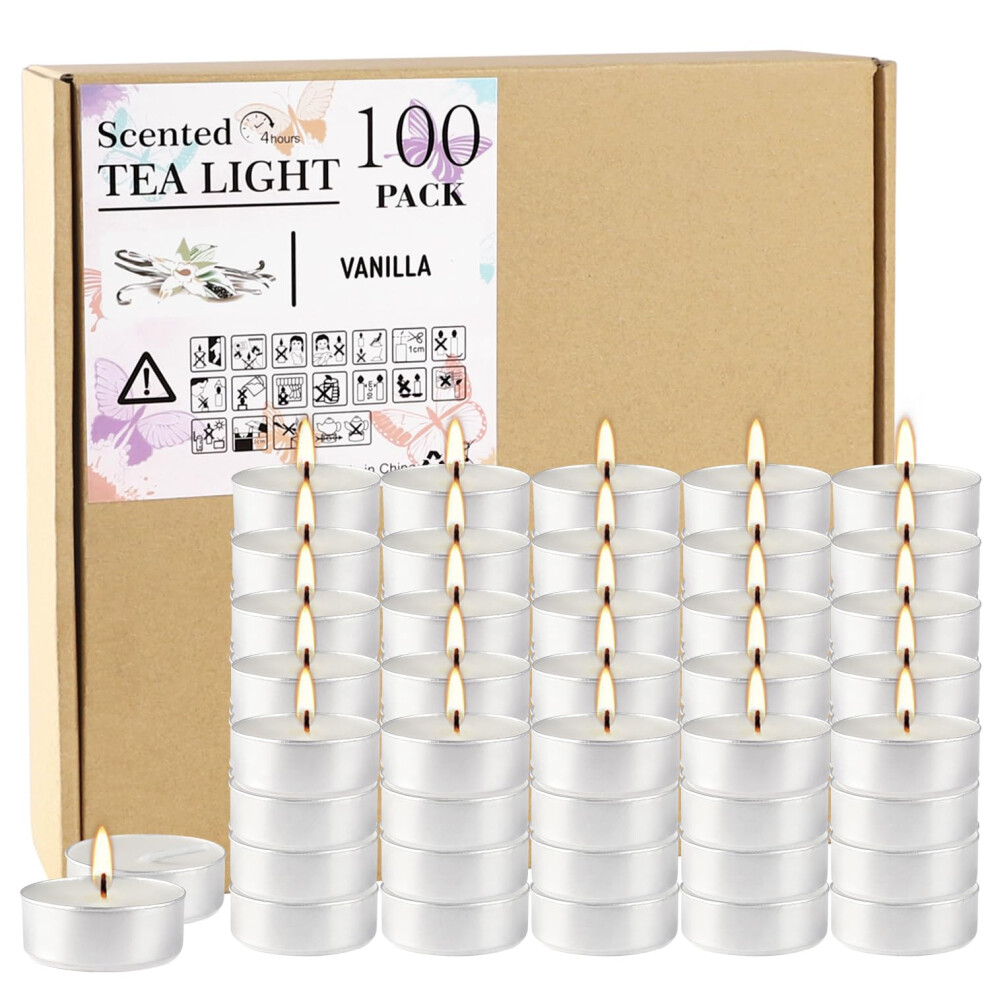 White Scented Tealight Candles  100 Pack Votive Candles Bulk  Vanilla Fragrance Tea Light Candle Gift Set for Holiday  Wedding