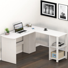 SHW LShaped Home Office Wood Corner Desk  White
