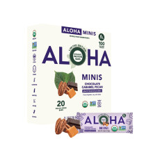 ALOHA Organic Plant Based Protein Bar MINIS |Caramel Chocolate Pecan | 20 Count, 24g Bars | Vegan, Low Sugar, Gluten Free, Low Carb, Non-GMO, Stevia F