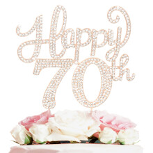 Joyeux 70e anniversaire Decorations 70e anniversaire Gold Rhingestone Cake Topper - Applaudissements a soixante-dix ans Bday Party Metal Metal Ca