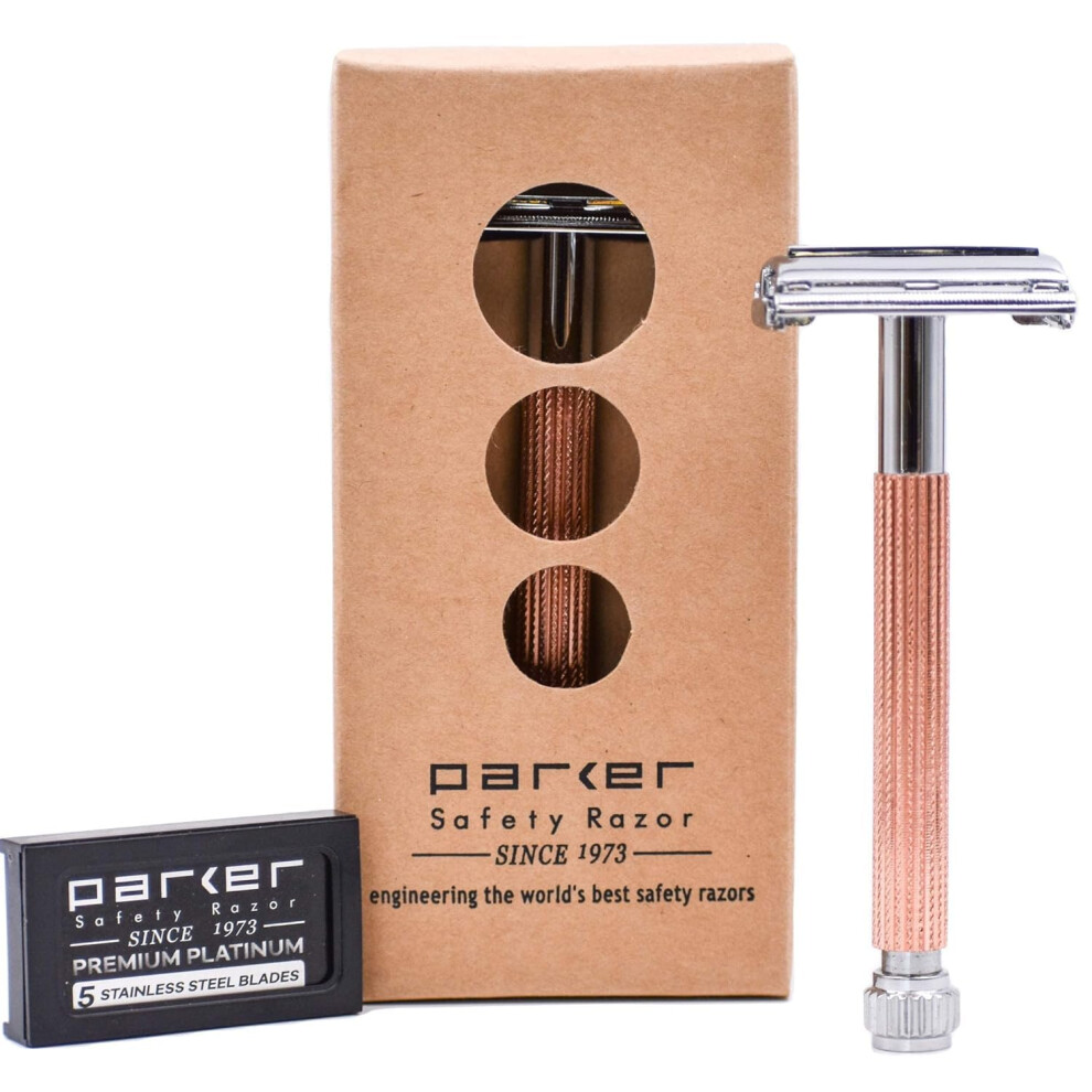 Parker Safety Razor Parker 29L Rose Gold Long Handle Butterfly Open Double Edge Safety Razor For Men Women 5 Parker Premium Platinum Double Edge