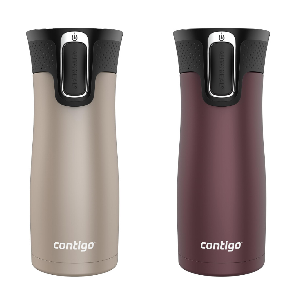 Contigo West Loop 20 LeakProof SpillProof Insulated Stainless Steel Travel Mug  16oz  2 Pack  Brown Sugar  Chocolate Truffl