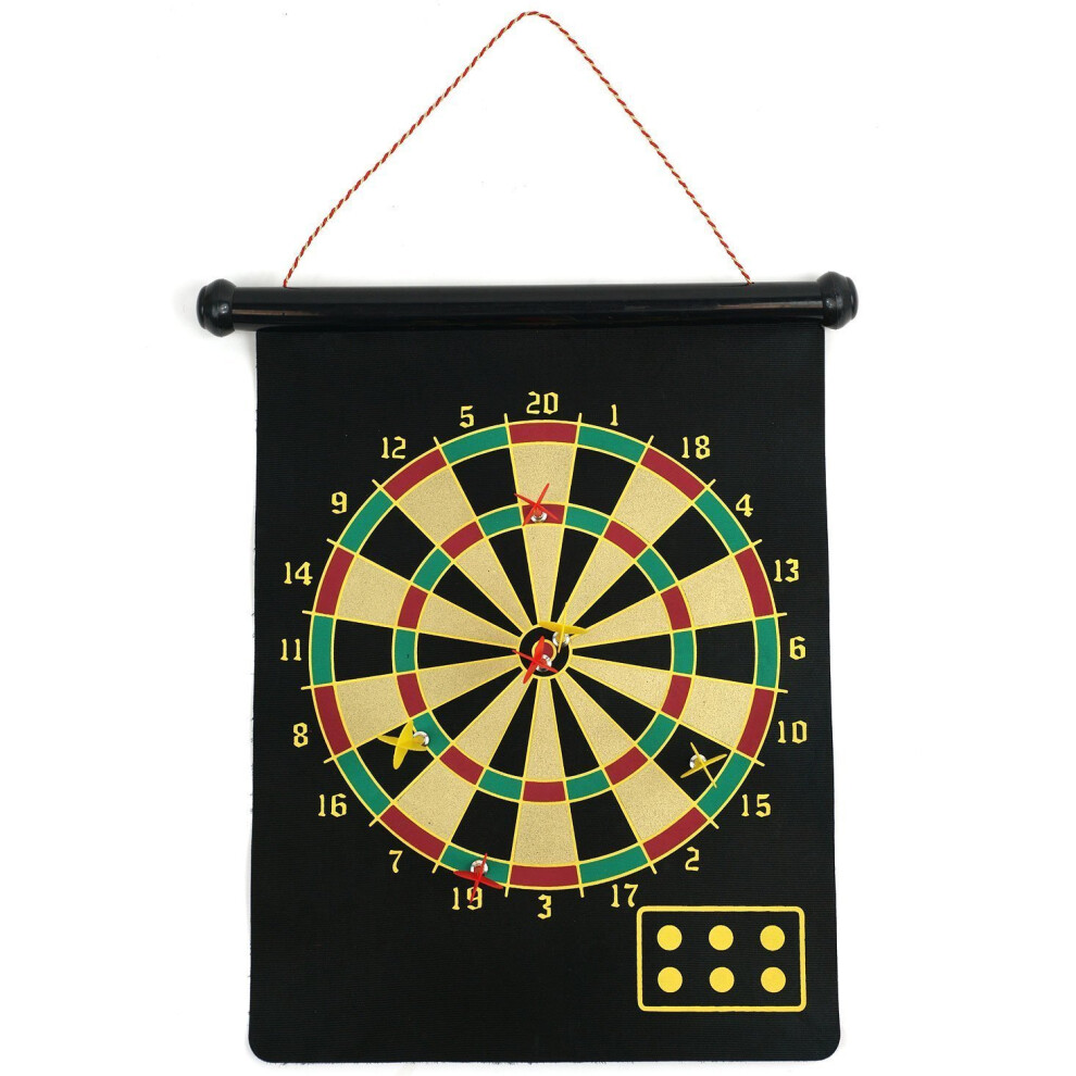 Magnetic Dart Board  Hanging Reversible Convenient RollUp Storage Dartboard and Bullseye Game with 6 Plastic Darts by Trademar