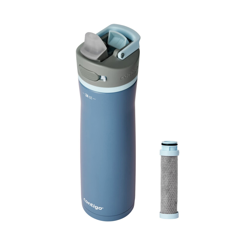 Contigo Wells Chill Stainless Steel Filter Water Bottle with AUTOSPOUT Straw Lid and Replacement Filter  24 oz  Dark Ice