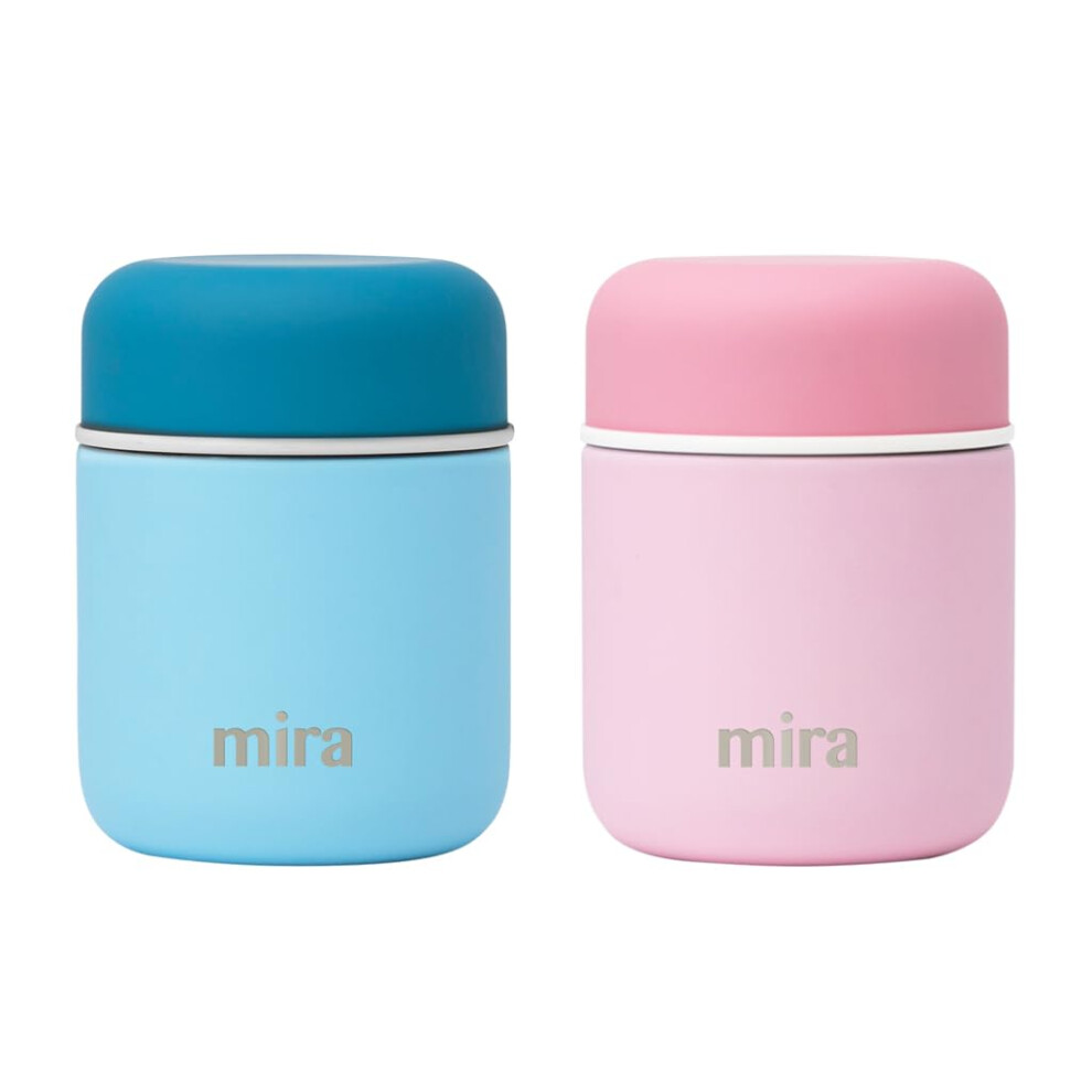 MIRA 2 Pack Insulated Food Jar Thermo for Hot Food  Soup  Compact Stainless Steel Vacuum Lunch Container  9 oz  Sky  Pink