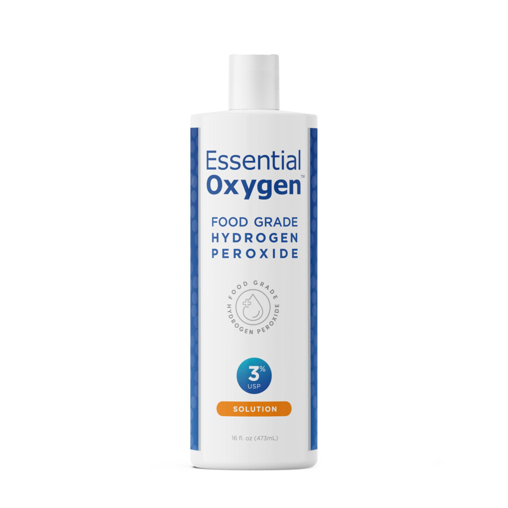 Essential Oxygen Food Grade Hydrogen Peroxide  Natural Cleaner  3 USP  White  16 Ounce  Pack of 2