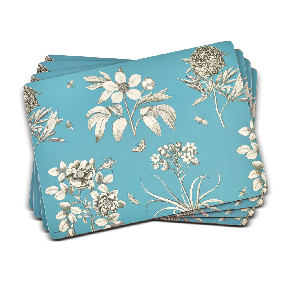 Pimpernel Sanderson Etchings  Roses Blue Collection Placemats  Set of 4  Heat Resistant Mats  CorkBacked Board  Hard Place