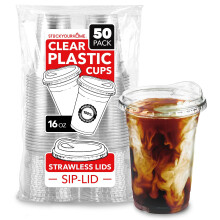 16 oz Heldere Plastic Bekers met Deksel Wegwerp, Drinkbeker met Sip Deksel voor Smoothie, Iced Coffee, Lemonade