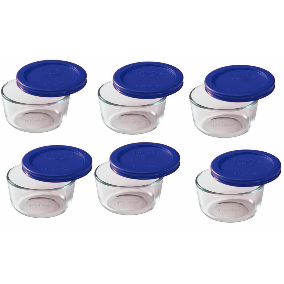 Pyrex Storage 1 Cup Round Dish  Clear with Blue Lid  Pack of 6 Containers