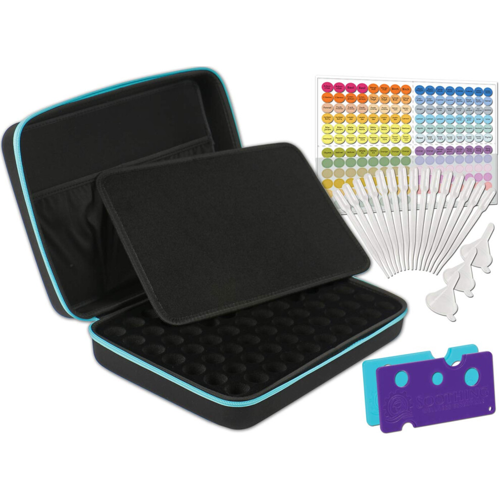 Soothing Touch 70 Essential Oils Carrying Case For 5Ml, 10Ml And 15Ml Bottles - Hard Shell Exterior Storage Organizer Holds Doterra, Young Living And Endless Others