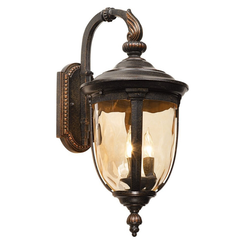 John Timberland Bellagio Vintage Outdoor Wall Light Fixture Bronze Brown Metal 20 12 Champagne Hammered Glass Curved Arm for