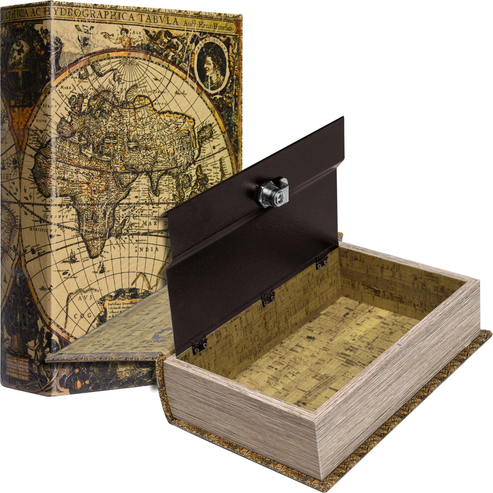 Barska Portable Diversion Book Safe Secret Hidden Storage Lock Box  ANTIQUE MAP