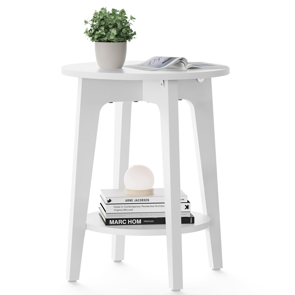 VASAGLE Side Table  Small Round End Table with Lower Shelf  Nightstand for Small Spaces  Living Room  Bedroom  White ULET283T14