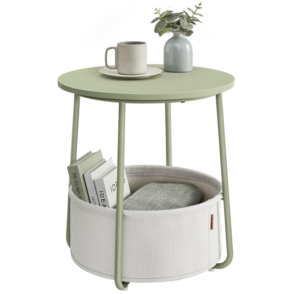 VASAGLE End Table  Small Bedside Table with Fabric Basket  Modern Nightstand  Round Side Table  for Living Room  Bedroom  Laurel