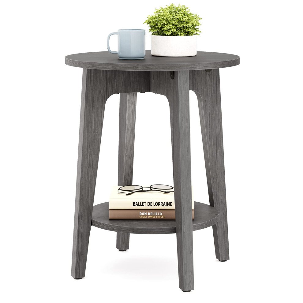 VASAGLE Side Table  Small Round End Table with Lower Shelf  Nightstand for Small Spaces  Living Room  Bedroom  Smoky Gray ULET28