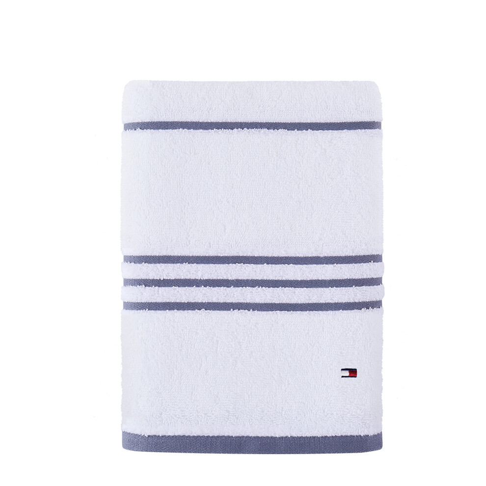 Tommy Hilfiger Modern American Stripe Bath Towel  30 X 54 Inches  100 Cotton 574 GSM WhiteSteel Grey