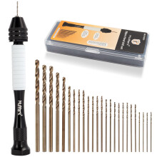 Mulwark Precision Pin Vise Hand Drill Set 25 Pcs Premium Manual Small Hand Drill with HSS Micro Twist Bits for Jewelry Wood