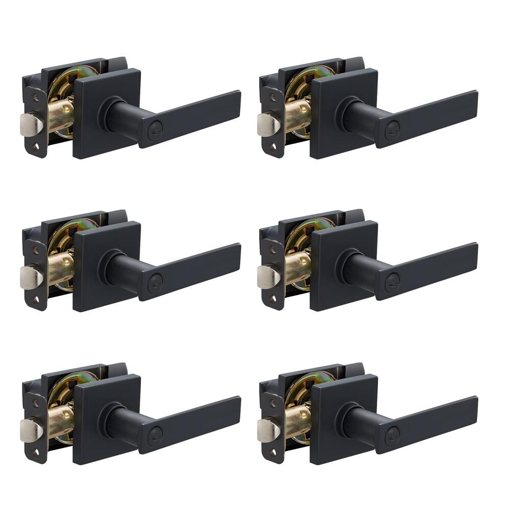 Amazon Basics BedroomBathroom Contemporary Stamford Door Levers  65mm Dia x 107mm L  Interior Privacy  Matte Black  6 Count