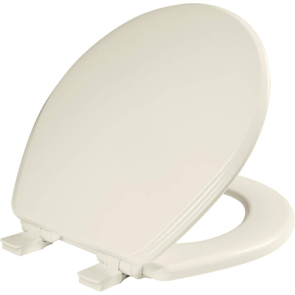 Bemis Ashland Modern Wood Toilet Seat with Decorative Edge  Slow Close  Secure Hinges  Round  Biscuit