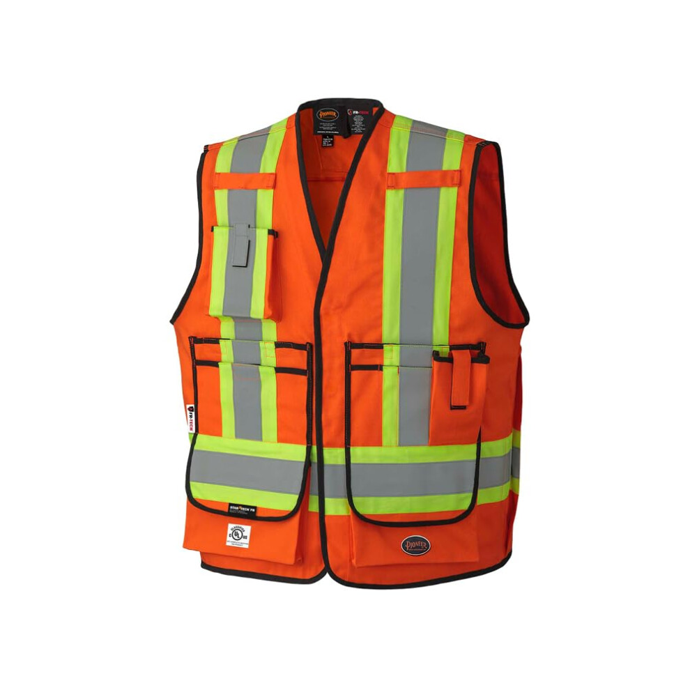 Pioneer Hi Vis FR Surveyors Safety Vest  Flame Resistant ARC Rated  Reflective  for Men and Women  Orange