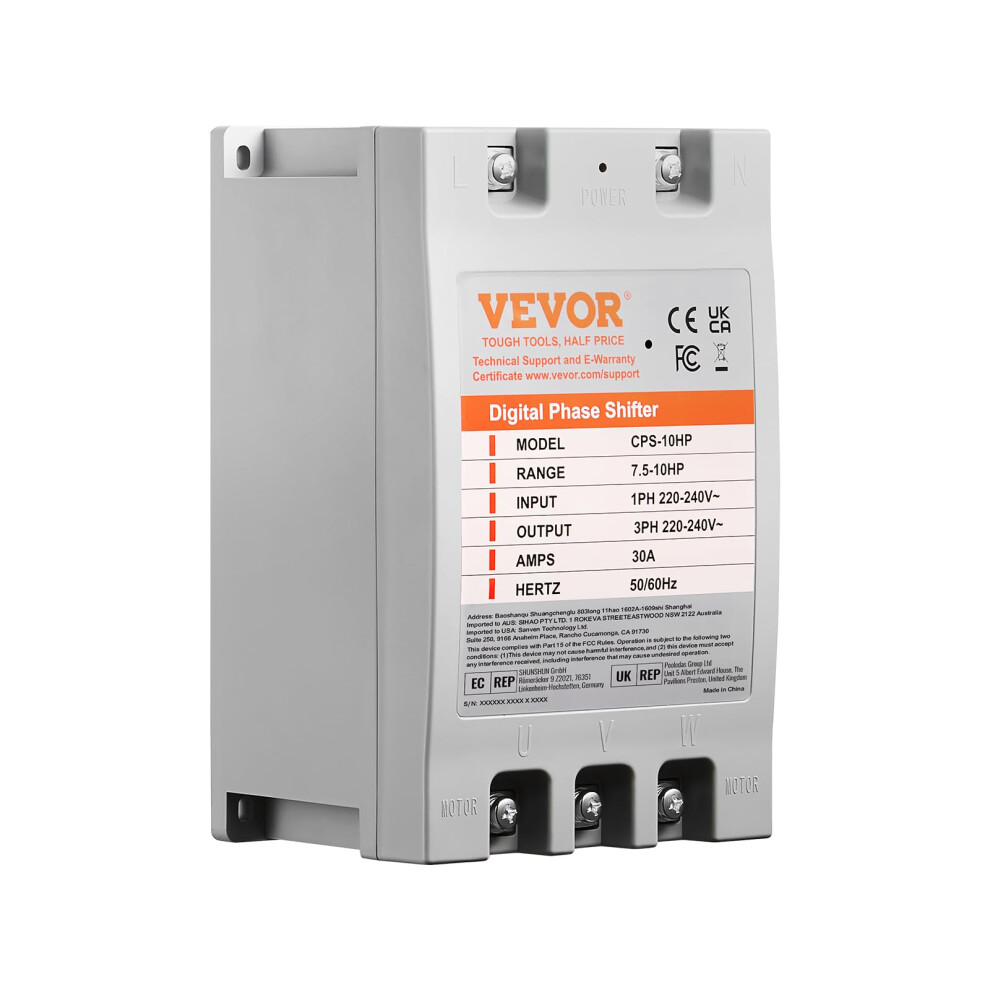 VEVOR Single Phase to 3 Phase Converter  10HP 30A 220V240V InputOutput Digital Phase Shifter for Residential  Light Commerci