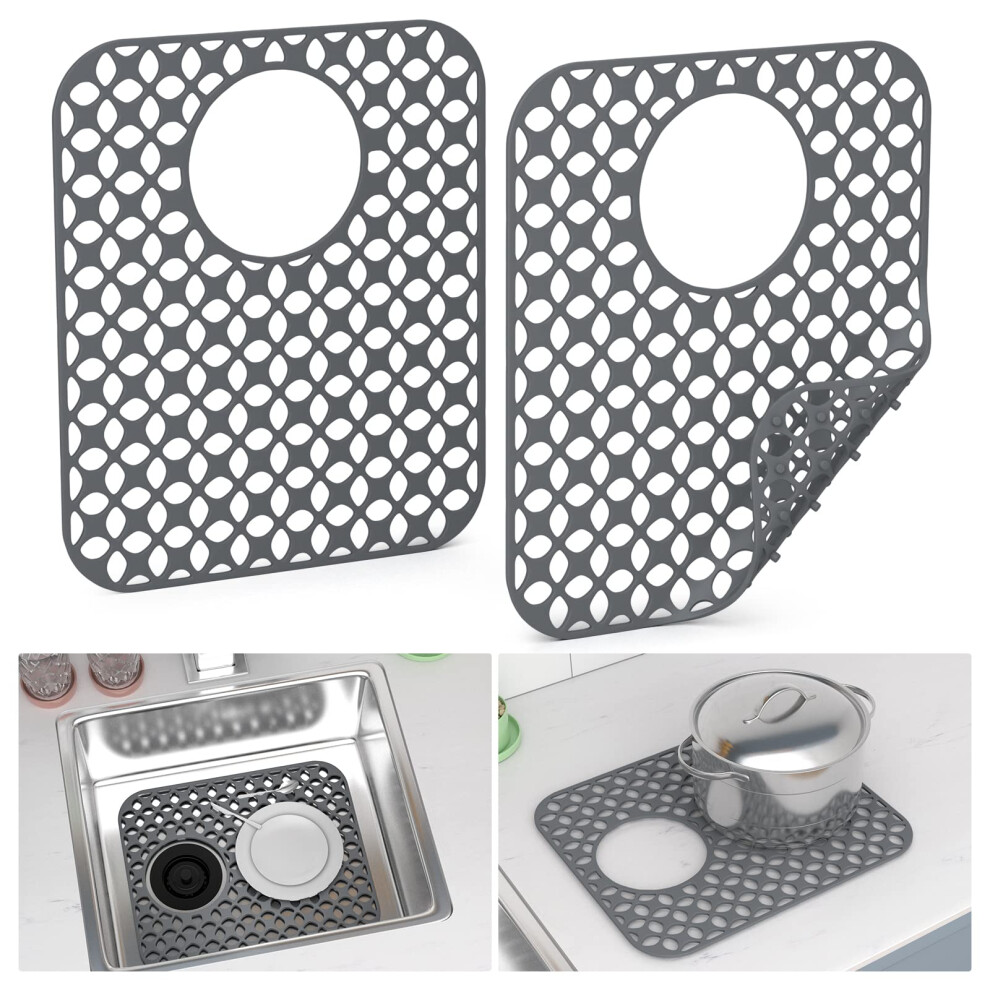 Kitchen Sink Mats  TOOVEM 2PCS NonSlip Heat Resistant Silicone Sink Protector Mat for Bottom of Stainless Steel Porcelain Sink