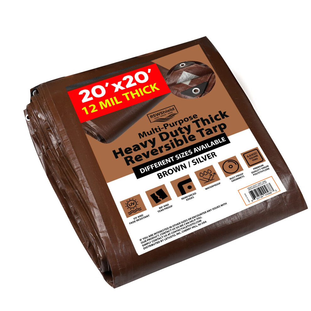 20X20 RSW Heavy Duty Waterproof 12 Mil Safety Reversible Tarp Cover  UV Resistant  Rip and Tear Proof Tarpaulin with Reinfor-image-OPC-PFRRNHS-NEW