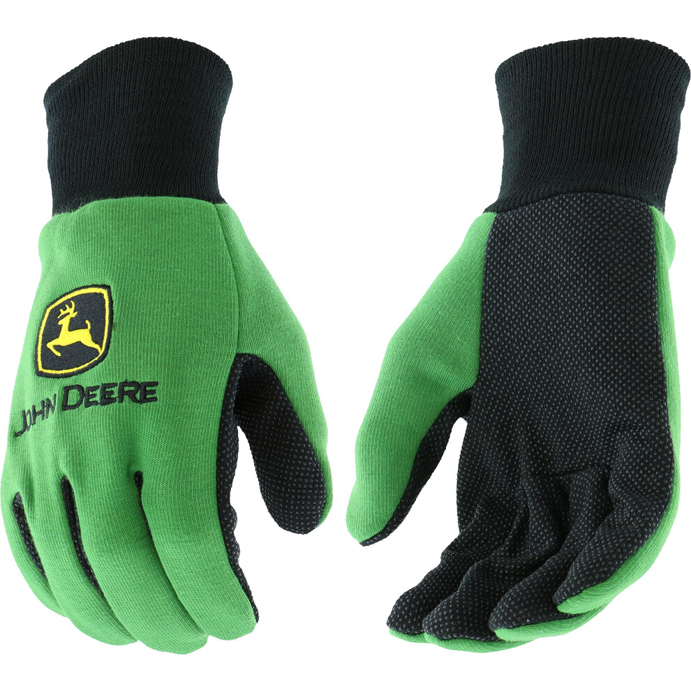 John Deere JD00002 Jersey Gloves  Large  10 oz Jersey Gloves  Ribbed Knit Wrist  PolyesterCotton Fabric Straight Thumb  Green