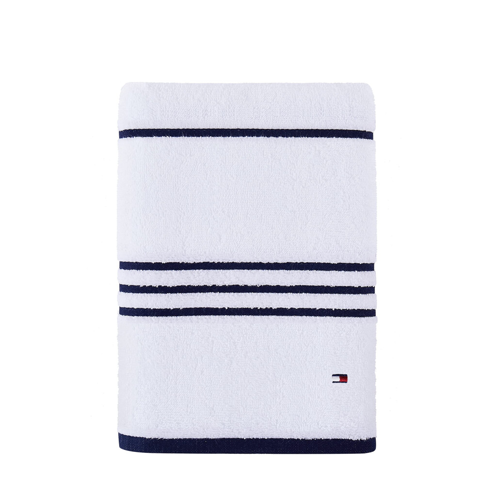 Tommy Hilfiger Modern American Stripe Bath Towel  30 X 54 Inches  100 Cotton 574 GSM WhitePeacoat